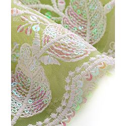 Babyhug Woven Three Fourth Sleeves Floral & Sequin Embroidered Ethnic Dress - Limegreen