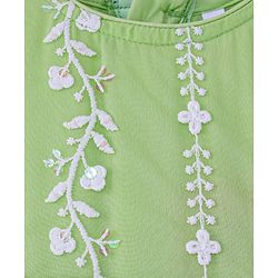 Babyhug Woven Three Fourth Sleeves Floral & Sequin Embroidered Ethnic Dress - Limegreen