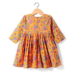 Babyhug Cotton Woven Three Fourth Sleeves Floral Printed Kurti Gharara Set with Dupatta - Orange