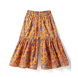 Babyhug Cotton Woven Three Fourth Sleeves Floral Printed Kurti Gharara Set with Dupatta - Orange