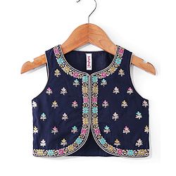 Babyhug Woven Sleeveless  Georgett Sequinned Embroidered Lehenga Choli & Dupatta Set-Navy Blue