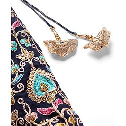 Babyhug Woven Sleeveless  Georgett Sequinned Embroidered Lehenga Choli & Dupatta Set-Navy Blue