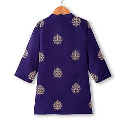 Babyhug Woven Full Sleeves Floral Embroidered Kurta with Dhoti Set - Navy Blue