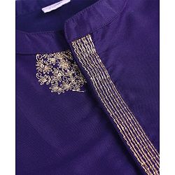Babyhug Woven Full Sleeves Floral Embroidered Kurta with Dhoti Set - Navy Blue