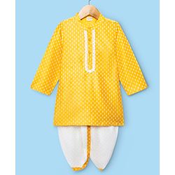 Babyhug Cotton Woven Full Sleeves Printed Kurta Dhoti Set - Yellow