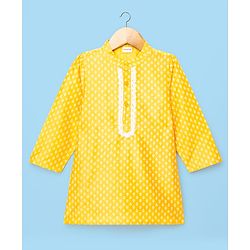 Babyhug Cotton Woven Full Sleeves Printed Kurta Dhoti Set - Yellow