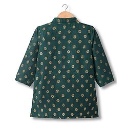 Babyhug Woven Full Sleeves Kurta Dhoti Set With Floral Foil Print - Dark Green