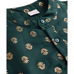 Babyhug Woven Full Sleeves Kurta Dhoti Set With Floral Foil Print - Dark Green