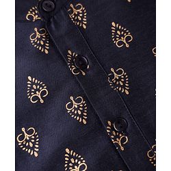 Babyhug Woven Full Sleeves Kurta Dhoti Set with Ethnic Motif Glitter Print - Navy Blue