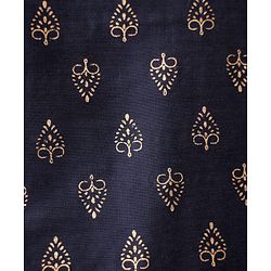 Babyhug Woven Full Sleeves Kurta Dhoti Set with Ethnic Motif Glitter Print - Navy Blue