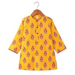 Babyhug Cambric Woven Full Sleeves Floral Printed Kurta Dhoti Set - Mustard & Maroon