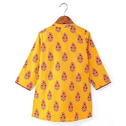 Babyhug Cambric Woven Full Sleeves Floral Printed Kurta Dhoti Set - Mustard & Maroon