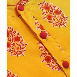 Babyhug Cambric Woven Full Sleeves Floral Printed Kurta Dhoti Set - Mustard & Maroon