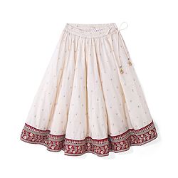 Babyhug Woven Sleeveless Floral Sequin  Embroidered Choli with Brocade Lehenga & Dupatta Set - Red & Off White