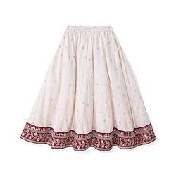 Babyhug Woven Sleeveless Floral Sequin  Embroidered Choli with Brocade Lehenga & Dupatta Set - Red & Off White