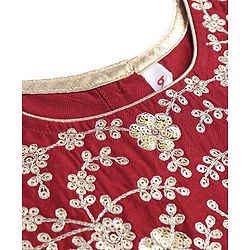 Babyhug Woven Sleeveless Floral Sequin  Embroidered Choli with Brocade Lehenga & Dupatta Set - Red & Off White