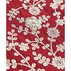 Babyhug Woven Sleeveless Floral Sequin  Embroidered Choli with Brocade Lehenga & Dupatta Set - Red & Off White