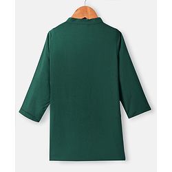 Babyhug Woven Full Sleeves Solid Color Kurta Pyjama Set with Floral Printed Jacket - Dark Green