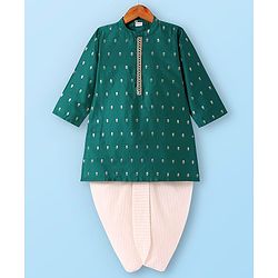 Babyhug Woven Brocade Foil Printed Full Sleeves Kurta Dhoti Set - Dark Green
