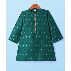 Babyhug Woven Brocade Foil Printed Full Sleeves Kurta Dhoti Set - Dark Green