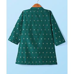Babyhug Woven Brocade Foil Printed Full Sleeves Kurta Dhoti Set - Dark Green