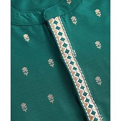Babyhug Woven Brocade Foil Printed Full Sleeves Kurta Dhoti Set - Dark Green