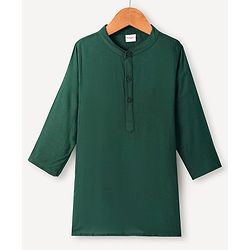 Babyhug Woven Full Sleeves Solid Color Kurta Pyjama Set with Floral Printed Nehru Jacket - Dark Green