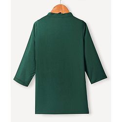 Babyhug Woven Full Sleeves Solid Color Kurta Pyjama Set with Floral Printed Nehru Jacket - Dark Green