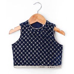 Babyhug Woven Sleeveless Top Palazzo & Dupatta Set with Sequin Embroidery - Navy Blue