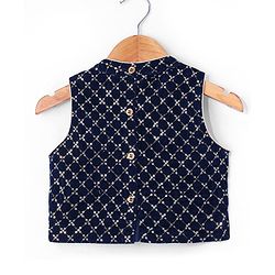 Babyhug Woven Sleeveless Top Palazzo & Dupatta Set with Sequin Embroidery - Navy Blue