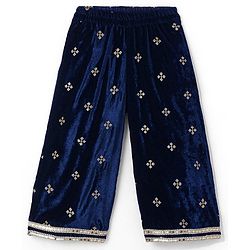 Babyhug Woven Sleeveless Top Palazzo & Dupatta Set with Sequin Embroidery - Navy Blue
