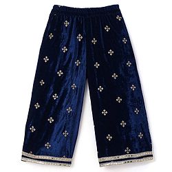 Babyhug Woven Sleeveless Top Palazzo & Dupatta Set with Sequin Embroidery - Navy Blue