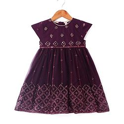 Babyhug Woven Cap Sleeves Sequin Embroidered Ethnic Dress - Magenta