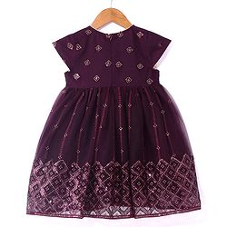 Babyhug Woven Cap Sleeves Sequin Embroidered Ethnic Dress - Magenta