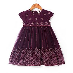 Babyhug Woven Cap Sleeves Sequin Embroidered Ethnic Dress - Magenta