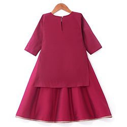Babyhug Woven Full Sleeves Floral Embroidered Ethnic Dress - Fuschia