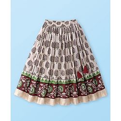 Babyhug Short Sleeve Angarakha Embroide Choli with Printed Lehenga & Dupatta Set- Maroon & White