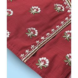 Babyhug Short Sleeve Angarakha Embroide Choli with Printed Lehenga & Dupatta Set- Maroon & White