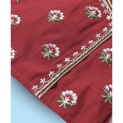 Babyhug Short Sleeve Angarakha Embroide Choli with Printed Lehenga & Dupatta Set- Maroon & White