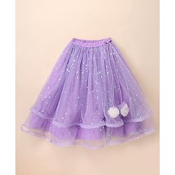 Babyhug Net  Woven Frill Sleeves  Sequinned Floral Embroidered Choli Lehenga Set with  Dupatta - Purple