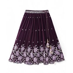 Babyhug Crepe Silk Pleated Sequinned Embroidered Choli & Lehenga Set with Detachable Full Sleeves - Wine