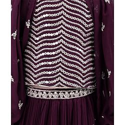 Babyhug Crepe Silk Pleated Sequinned Embroidered Choli & Lehenga Set with Detachable Full Sleeves - Wine