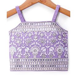 Babyhug Net Woven Sleeveless Singlet Sleeves Sequinned Floral Embroidered Lehenga Choli & Dupatta Set- Lilac