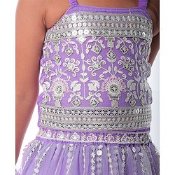 Babyhug Net Woven Sleeveless Singlet Sleeves Sequinned Floral Embroidered Lehenga Choli & Dupatta Set- Lilac