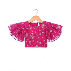 Babyhug Woven Flutter Sleeves Floral Net Embroidered Choli Lehenga & Dupatta Set - Yellow & Pink