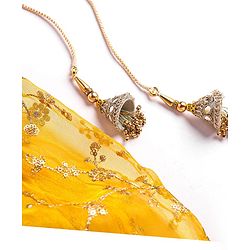 Babyhug Woven Flutter Sleeves Floral Net Embroidered Choli Lehenga & Dupatta Set - Yellow & Pink