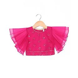 Babyhug Woven Flutter Sleeves Sequin Embroidered Choli Lehenga & Dupatta Set with Tassle Detailing - Fuschia