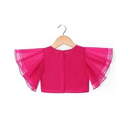 Babyhug Woven Flutter Sleeves Sequin Embroidered Choli Lehenga & Dupatta Set with Tassle Detailing - Fuschia