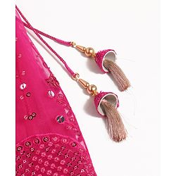 Babyhug Woven Flutter Sleeves Sequin Embroidered Choli Lehenga & Dupatta Set with Tassle Detailing - Fuschia