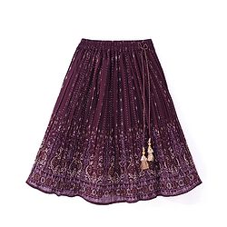 Babyhug Sleeveless Floral Embroidered Choli with Foil Printed Lehenga & Dupatta Set- Wine